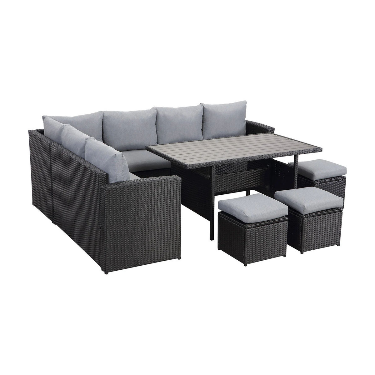 MeXo 9-Sitzer Lounge Set aus Polyrattan mit Polstern in Schwarz und Grau - Bild 3