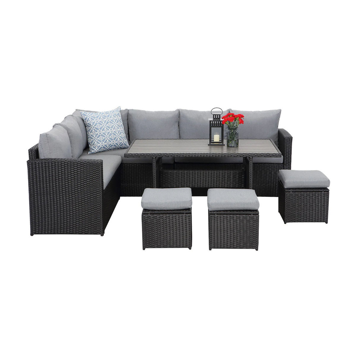 MeXo 9-Sitzer Lounge Set aus Polyrattan mit Polstern in Schwarz und Grau - Bild 4