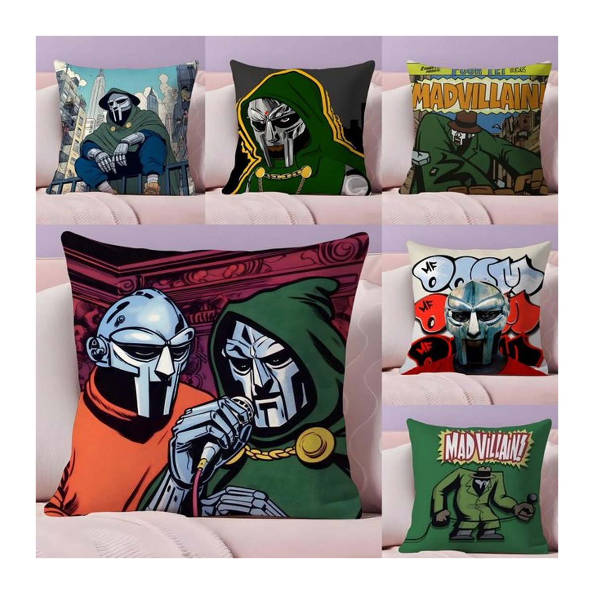 MF D-Doom Madlib Kissenbezug aus weichem Plüschstoff in Weiß und Mehrfarbig - Bild 1