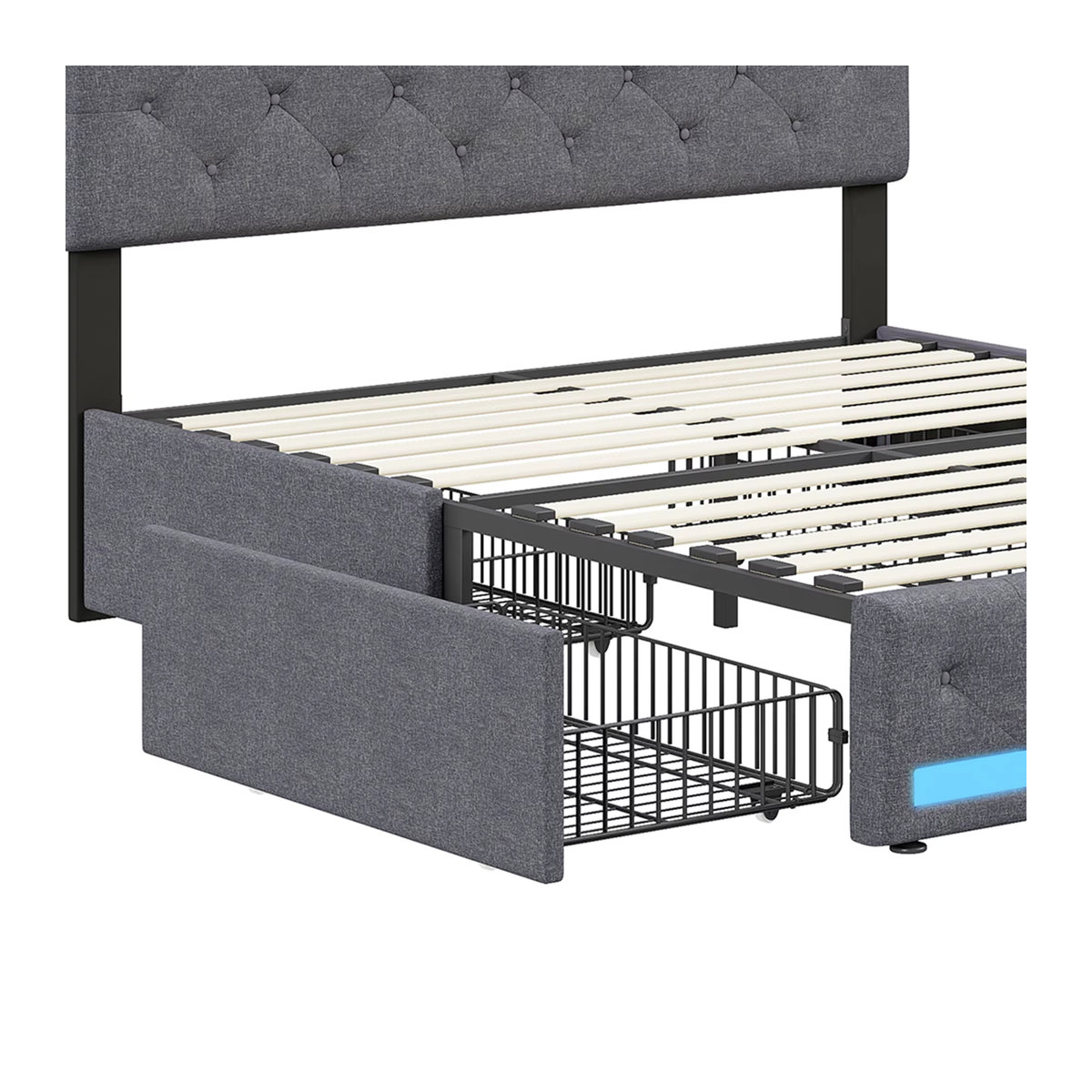 MGMYM Polsterbett mit Stauraum und 4 Schubladen, LED-Beleuchtung und USB-Anschlüssen, Grau, B: 140 cm, T: 190 cm - Bild 5
