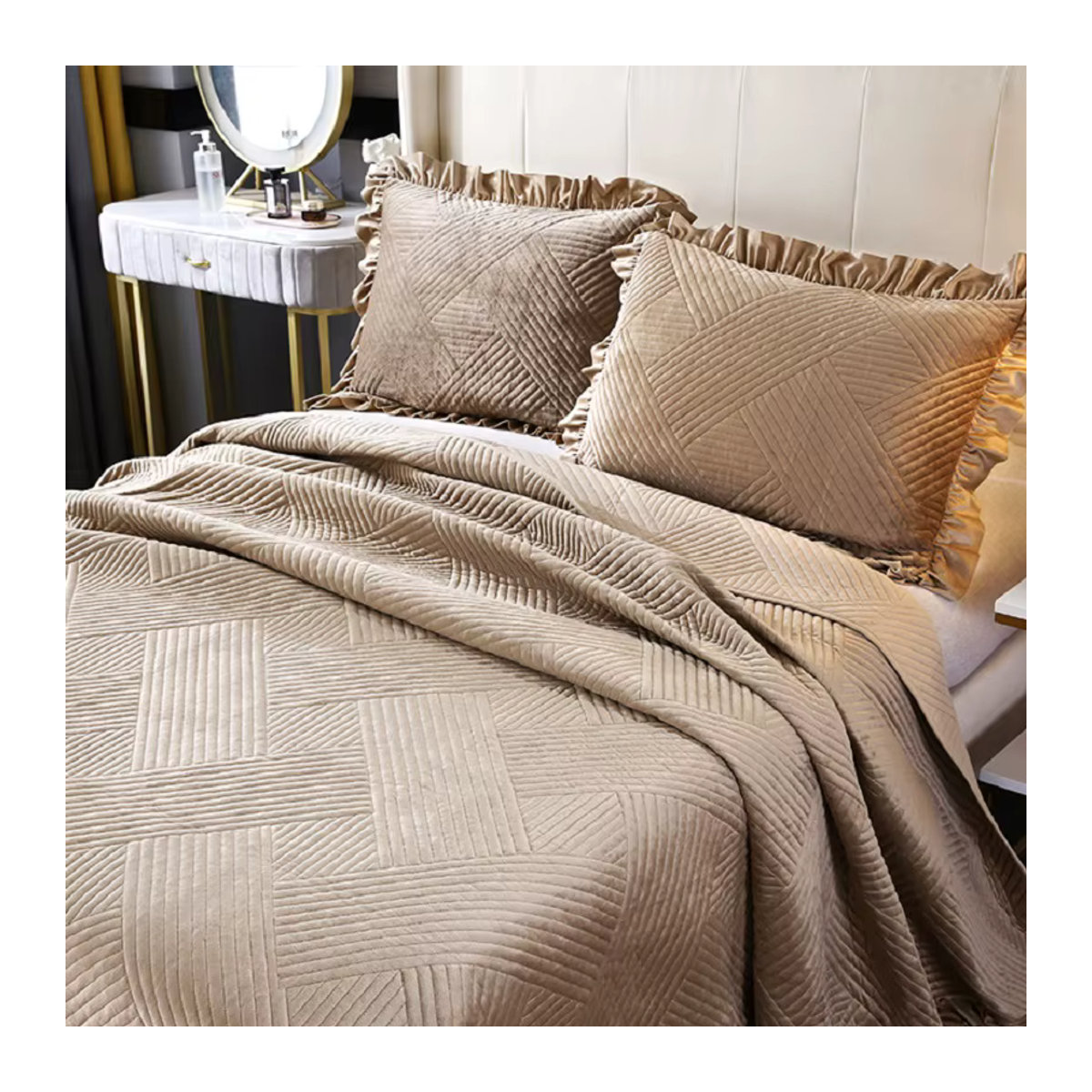 Mi Fa La 3-teiliges Samt-Steppdecken-Set in Rosa und Beige für King-Size-Betten - Bild 2