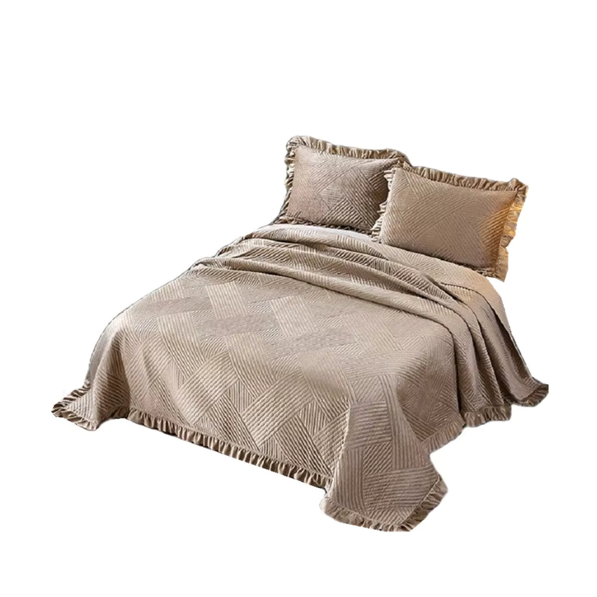 Mi Fa La 3-teiliges Samt-Steppdecken-Set in Rosa und Beige für King-Size-Betten - Bild 4