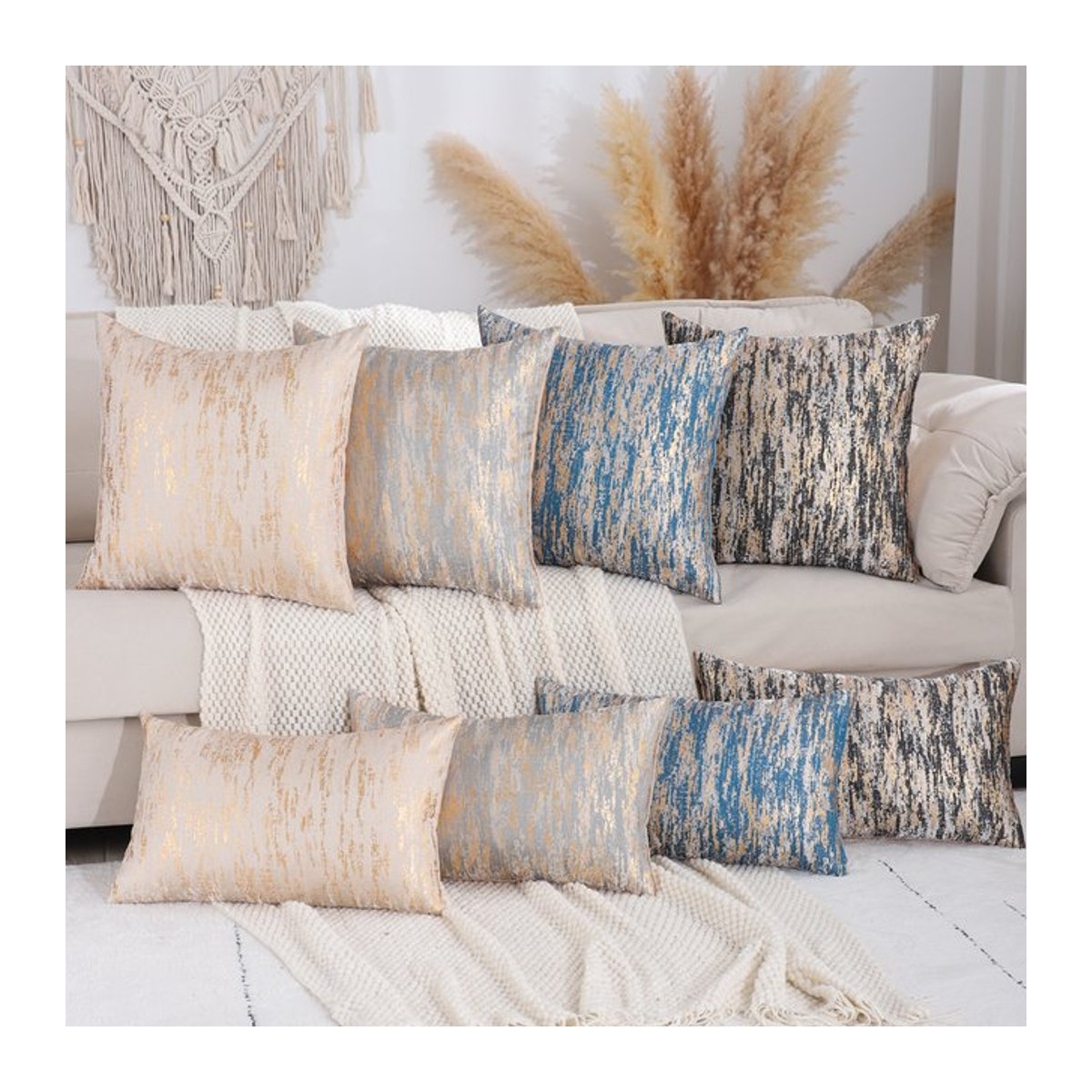 Miater Vintage Jacquard Dekokissenbezug mit Goldgarn-Streifen in Gold, Schwarz und Beige - Bild 1