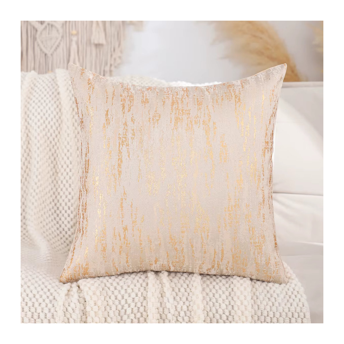 Miater Vintage Jacquard Dekokissenbezug mit Goldgarn-Streifen in Gold, Schwarz und Beige - Bild 2
