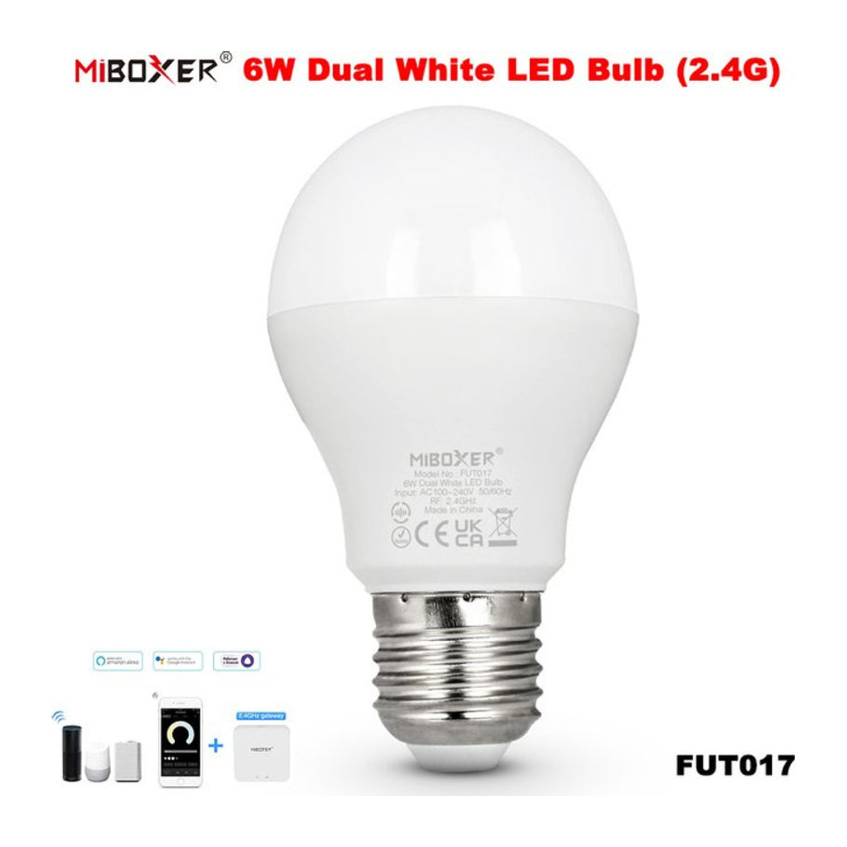 Miboxer FUT017 AC100 Smart LED-Glühbirne CCT Dual White mit einstellbarer Farbtemperatur und Helligkeit, 6 W, Weiß - Bild 1
