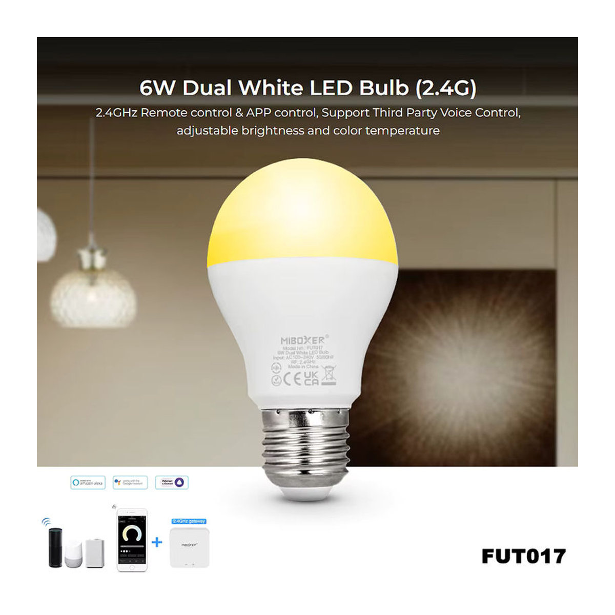 Miboxer FUT017 AC100 Smart LED-Glühbirne CCT Dual White mit einstellbarer Farbtemperatur und Helligkeit, 6 W, Weiß - Bild 2