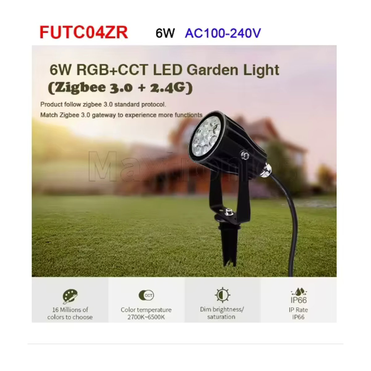 Miboxer Smart Garten Wegeleuchte RGB + CCT LED in Schwarz mit 6W Leistung und Zigbee 3.0 sowie 2,4 GHz RF Steuerung - Bild 4