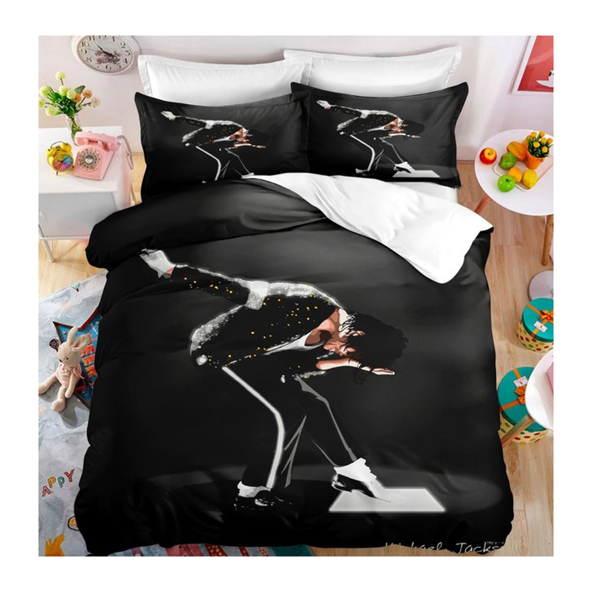 Michael Jackson Bettwäsche Kollektion Musikal Genies in Schwarz, Bettbezug 200 x 200 cm und Kopfkissenbezug 70 x 133 cm - Bild 1
