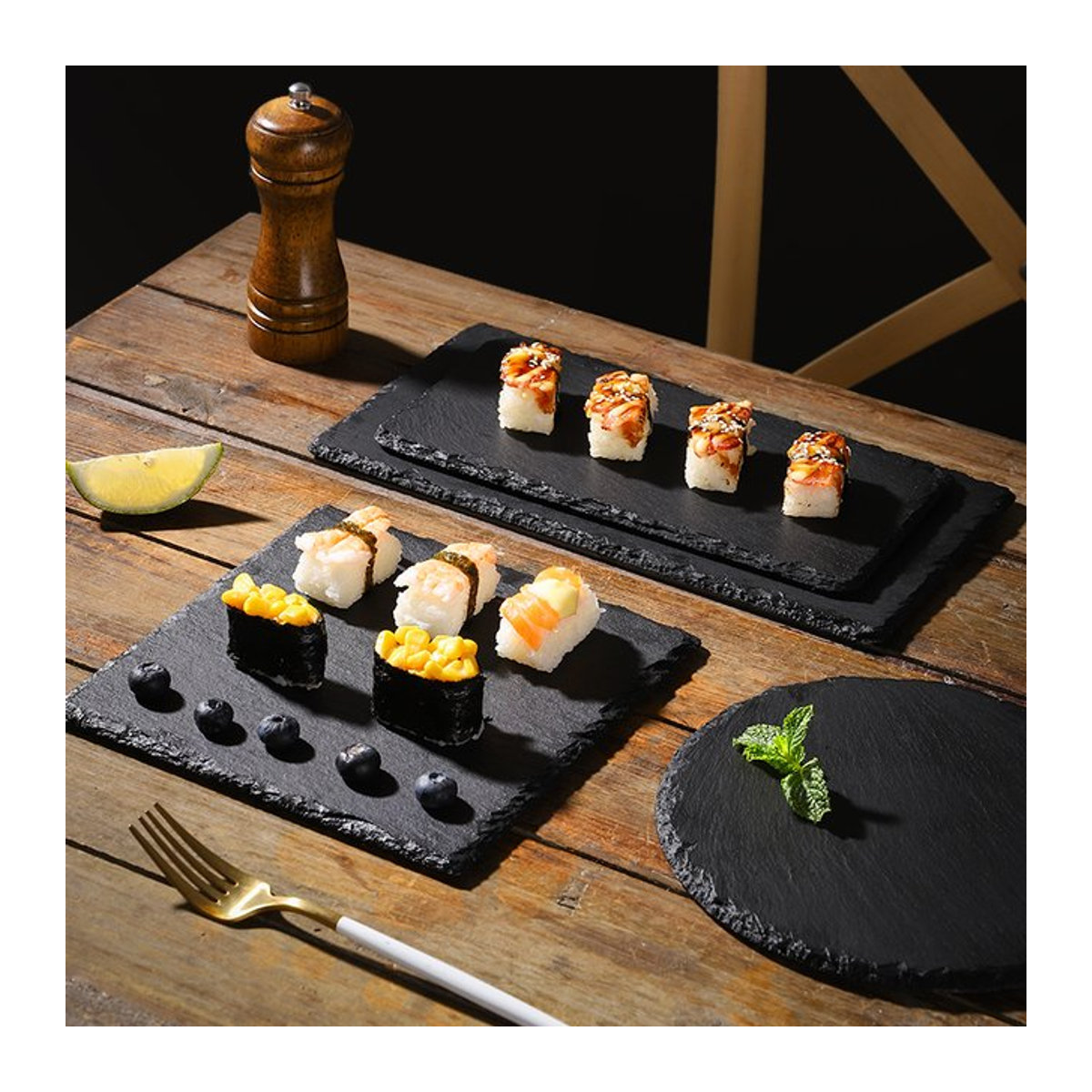 MICORSAX Dekorative Steinplatte in Schwarz für Food-Fotografie und Sushi-Präsentation im minimalistischen Stil - Bild 1