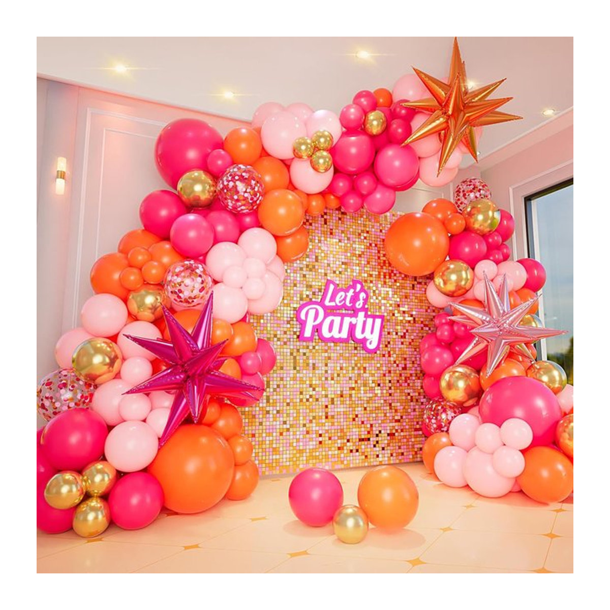 MicroPlush Ballon Girlande Bogen Kit in Rosa und Orange für Geburtstag, Hochzeit oder Babyparty - Bild 1