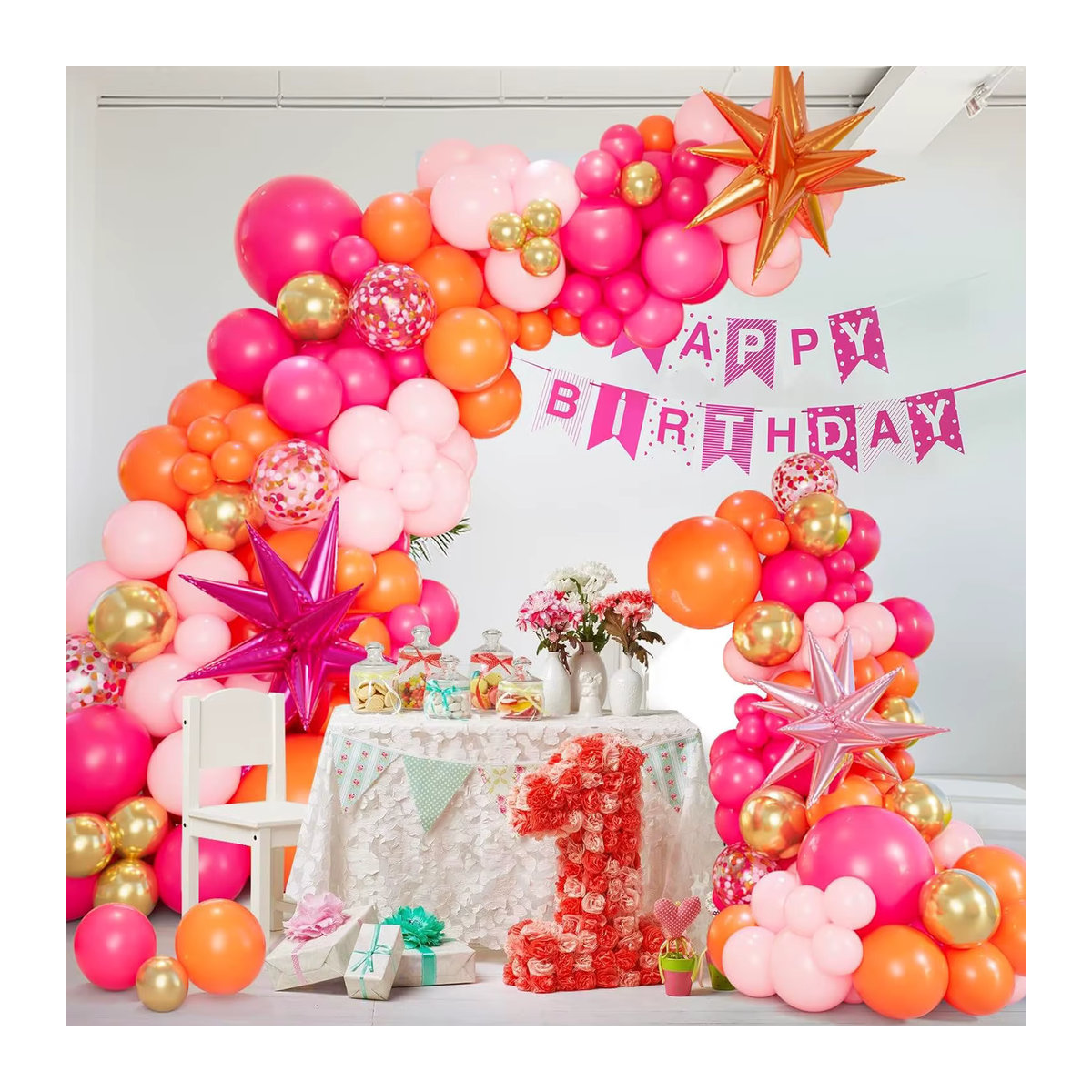 MicroPlush Ballon Girlande Bogen Kit in Rosa und Orange für Geburtstag, Hochzeit oder Babyparty - Bild 3