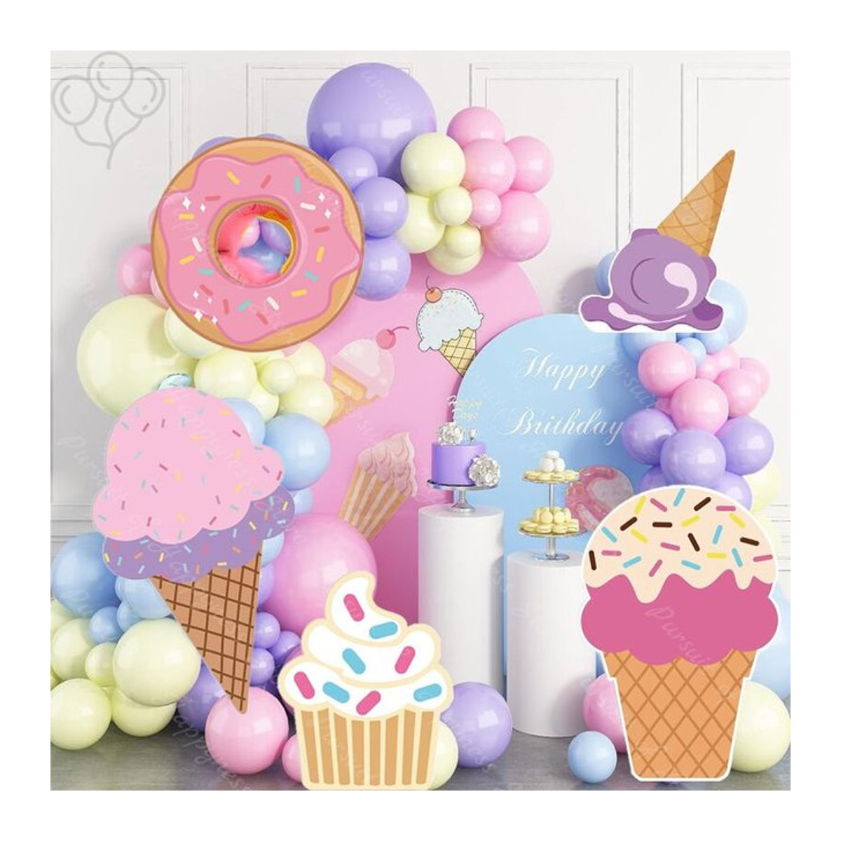 MicroPlush Donut Display Board für Macarons, Kuchen und Eis als Partydeko für Geburtstag, Hochzeit oder Babyparty, rund, weiß und mehrfarbig, Durchmesser: 60 - Bild 1