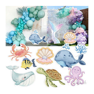 MicroPlush Maritimes Party-Deko Set mit Ozean-Tieren wie Delphin, Wal und Krabben in Mehrfarbig für Kinder, B/H: 45 x 45 cm