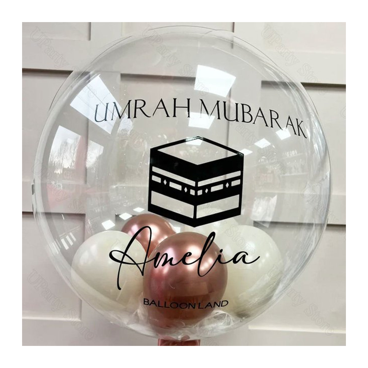 MicroPlush Umrah Mubarak Aufkleber für Blasenballons, transparente Eid Mubarak Dekoration für Hajj und Eid, rund und orientalisch im Papier-Design - Bild 1
