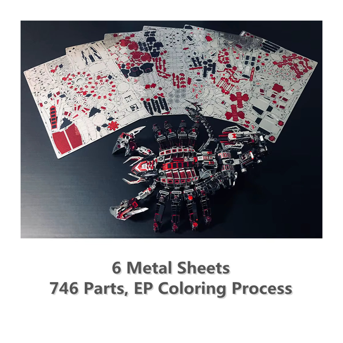 Microwereld 3D Metall Tier Puzzle Skorpion Modell Kit als DIY Desktop Dekoration in Rot und Grün - Bild 5