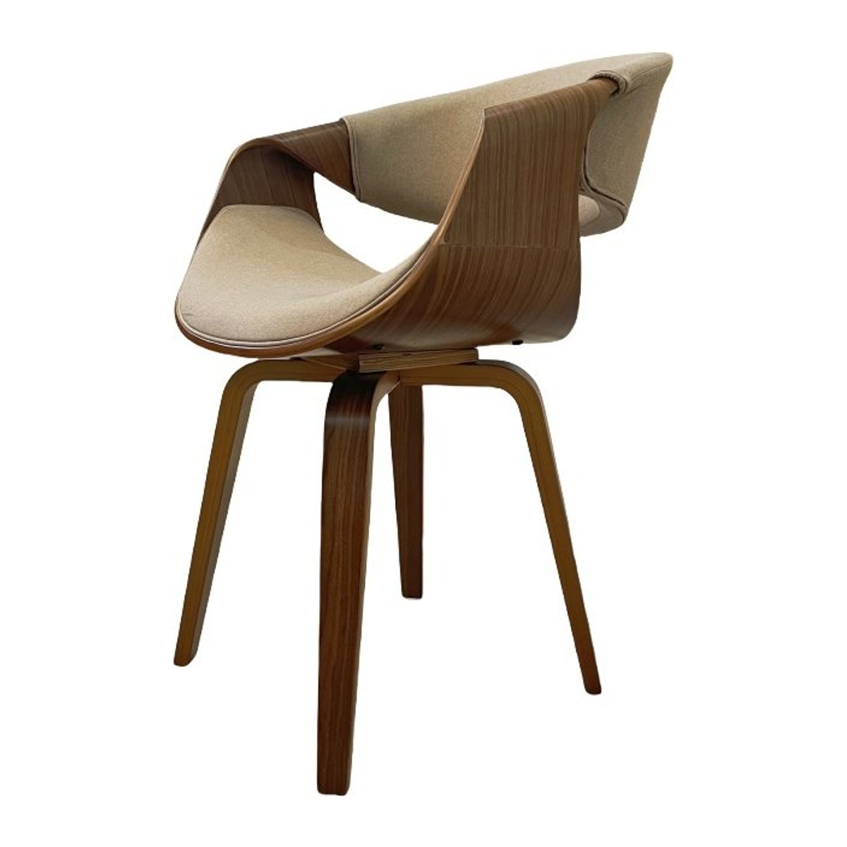 Mid-Century Esszimmerstuhl von oaktafair mit gebogener Rückenlehne, beige Leinenstoff und Holzbeinen in Walnuss-Finish - Bild 1