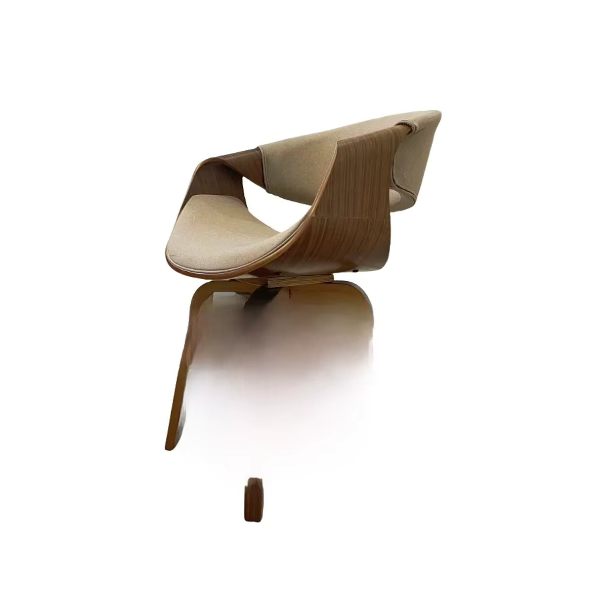 Mid-Century Esszimmerstuhl von oaktafair mit gebogener Rückenlehne, beige Leinenstoff und Holzbeinen in Walnuss-Finish - Bild 6