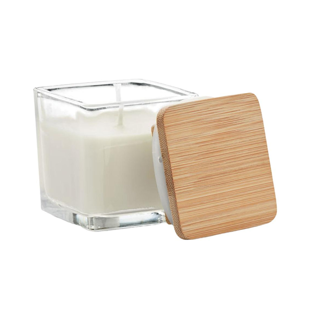 MidOcean Pila Vanilla Square Duftkerze aus Wachs in weißem Glas mit Bambus-Elementen - Bild 2