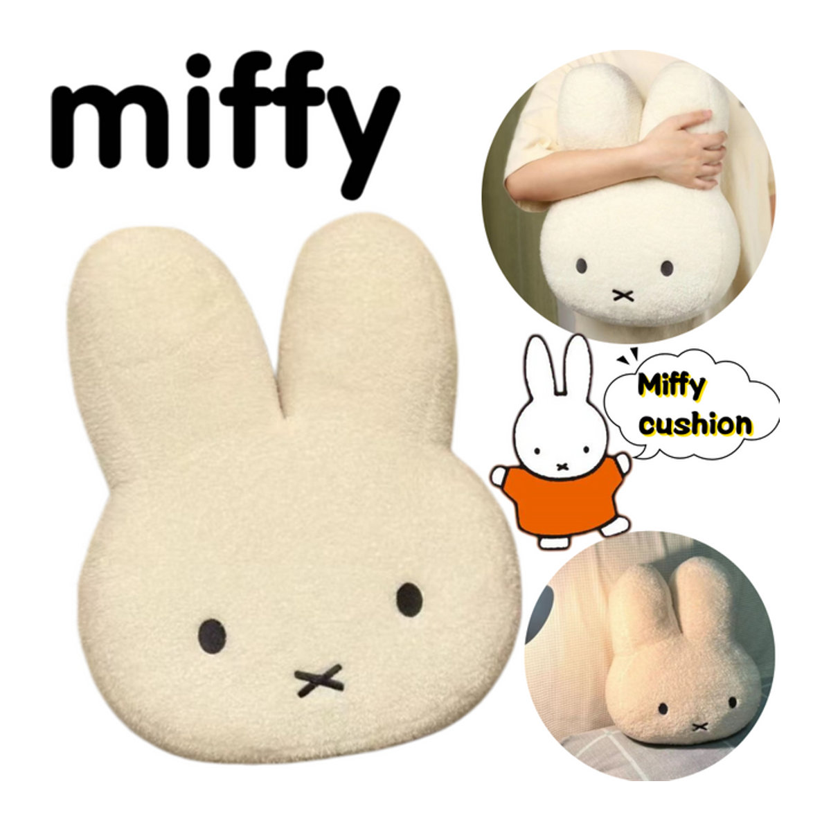 Miffy Kissen in Weiß als weiches Cartoon-Puppenkissen für Bett, Sofa oder Auto - Bild 1