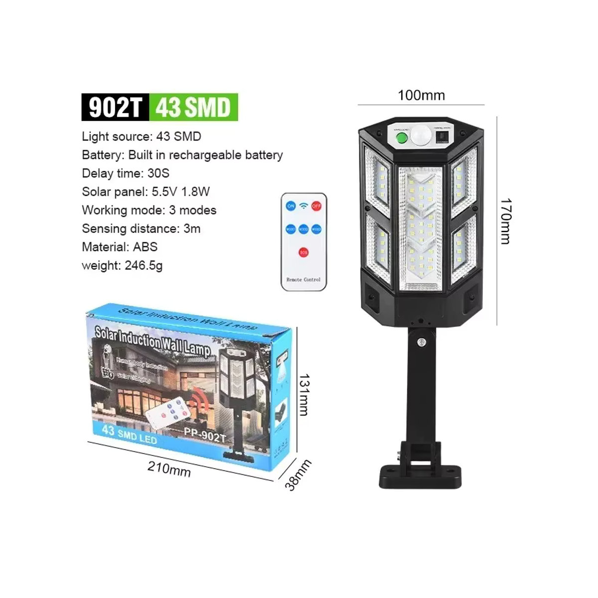 Miflame Solarleuchte für den Außenbereich mit LED, Bewegungsmelder und IP65 Wasserdichtigkeit, Schwarz, Modern - Bild 6
