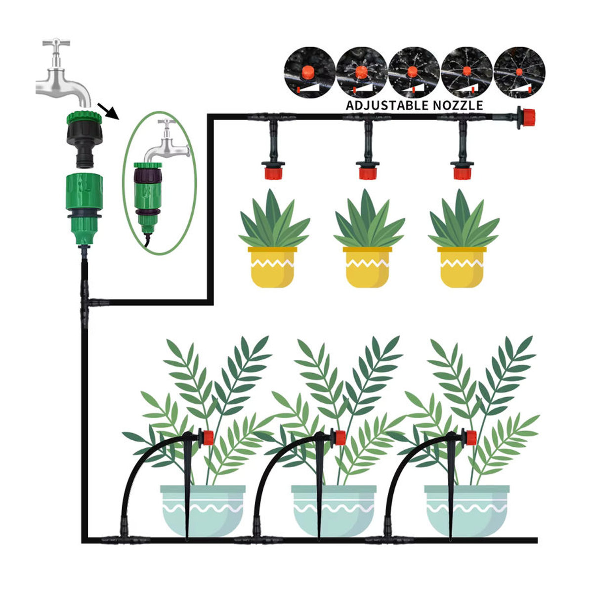Mikro-Tropf-Bewässerungssystem Schwarz, 20m tragbares automatisches Bewässerungssystem mit einstellbaren Tropfern und Nebel-Sätzen für deinen Garten - Bild 2