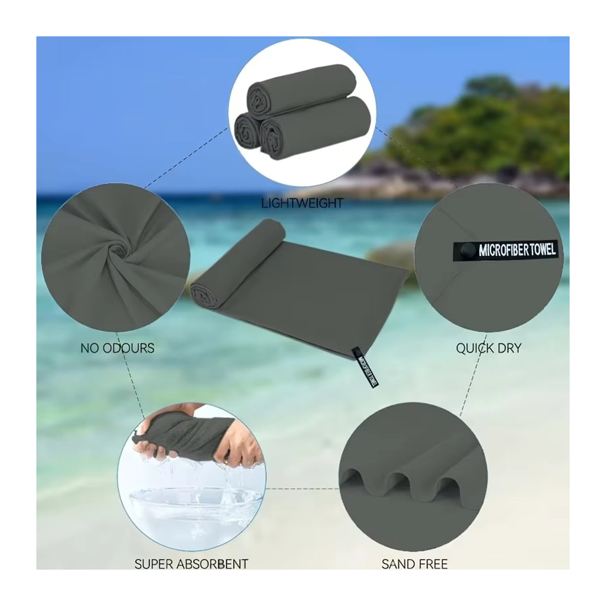 Mikrofaser-Handtuch für Sport, Fitness und Strand in Grau und Mehrfarbig mit hoher Saugfähigkeit - Bild 4