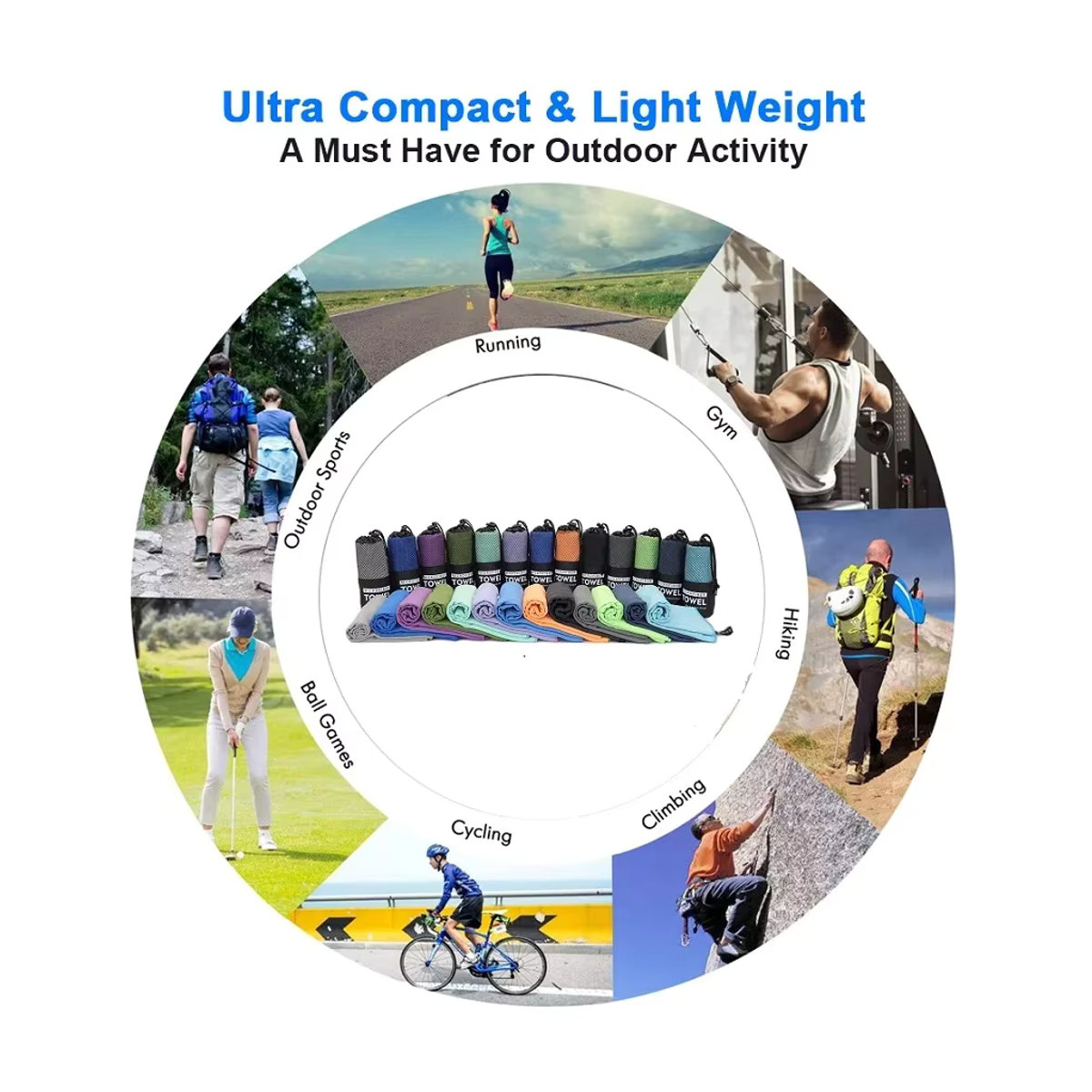 Mikrofaser-Handtuch für Sport, Fitness und Strand in Grau und Mehrfarbig mit hoher Saugfähigkeit - Bild 6