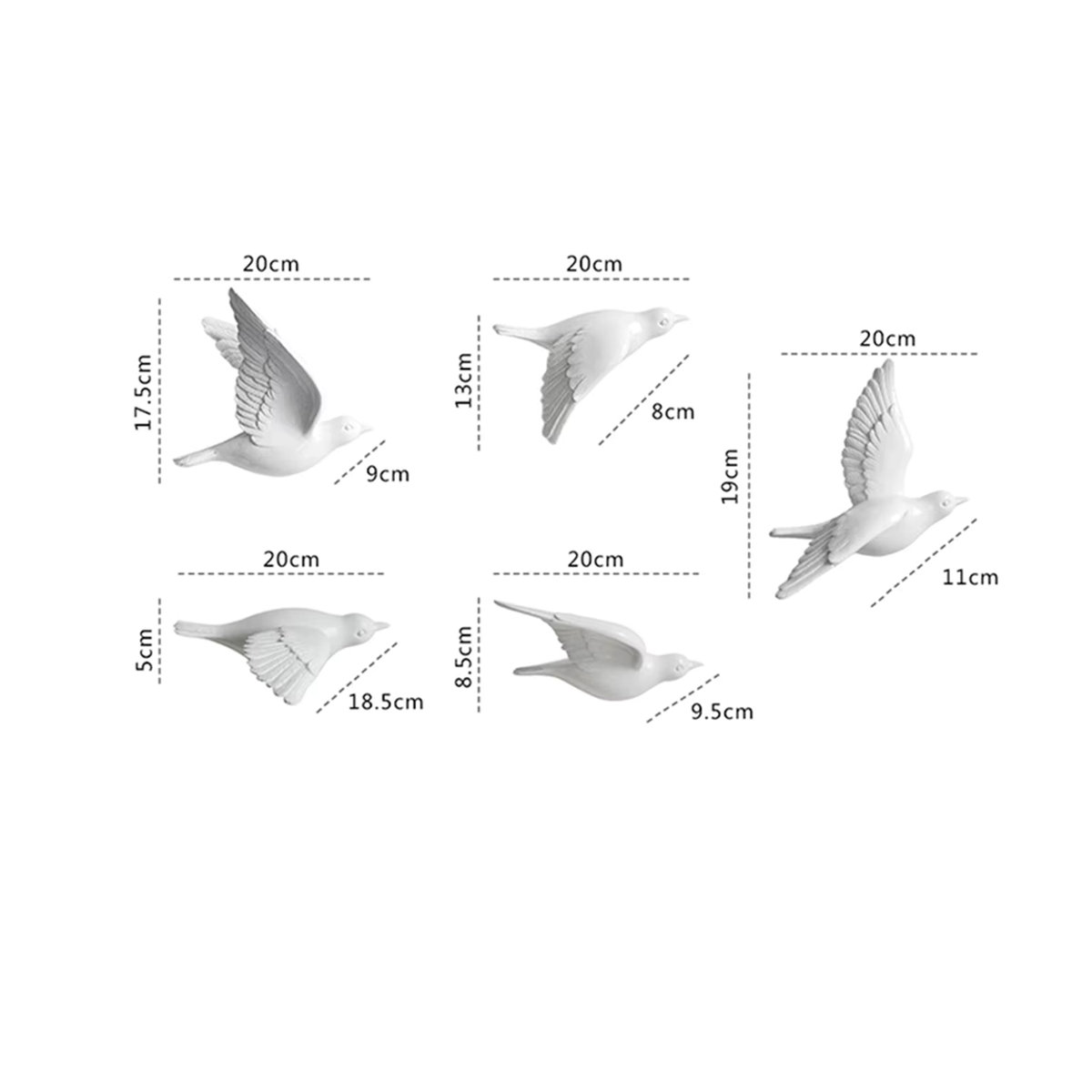 Milsccat 3D Wanddekoration Vögel aus Kunstharz in Weiß für modernes Wohnzimmer und TV-Hintergrund - Bild 5