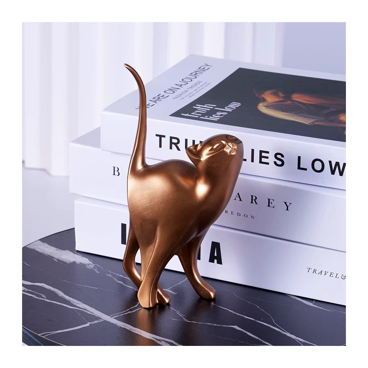 Milsccat Dekorative Katzen-Figuren aus Kunstharz in Gold und Weiß als ästhetische Tischdekoration und Hochzeitsgeschenk - Bild 3