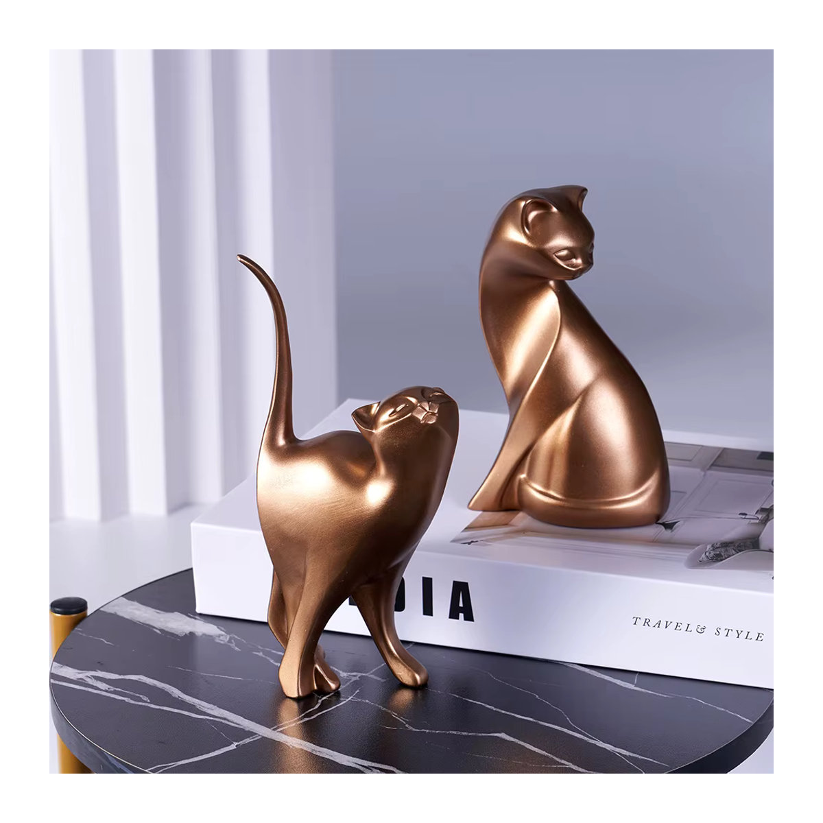 Milsccat Dekorative Katzen-Figuren aus Kunstharz in Gold und Weiß als ästhetische Tischdekoration und Hochzeitsgeschenk - Bild 4