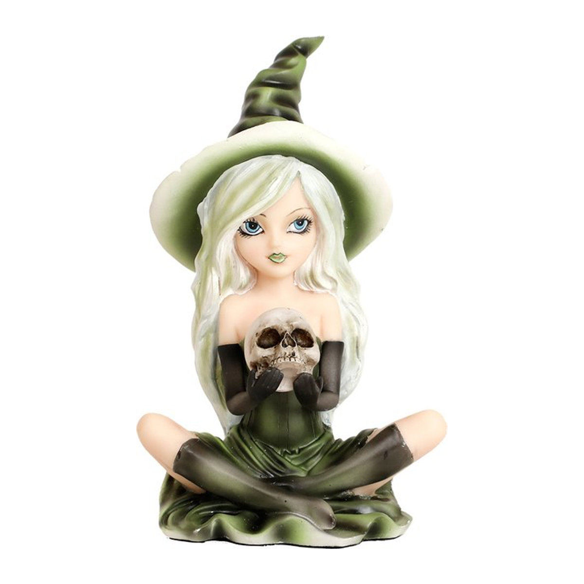 Milsccat Hexenfigur in Grün aus Kunstharz für Halloween und Feengärten - Bild 1