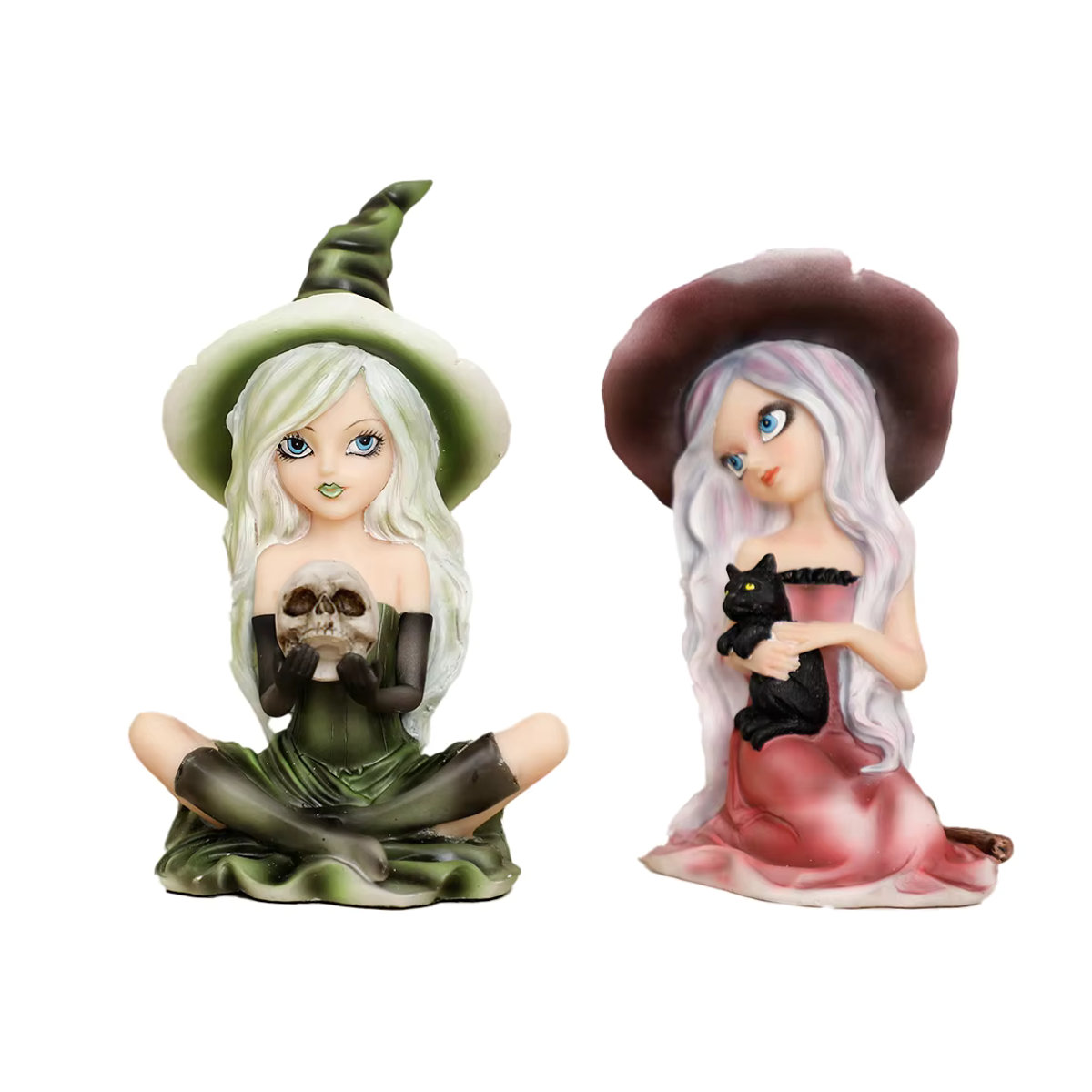Milsccat Hexenfigur in Grün aus Kunstharz für Halloween und Feengärten - Bild 2
