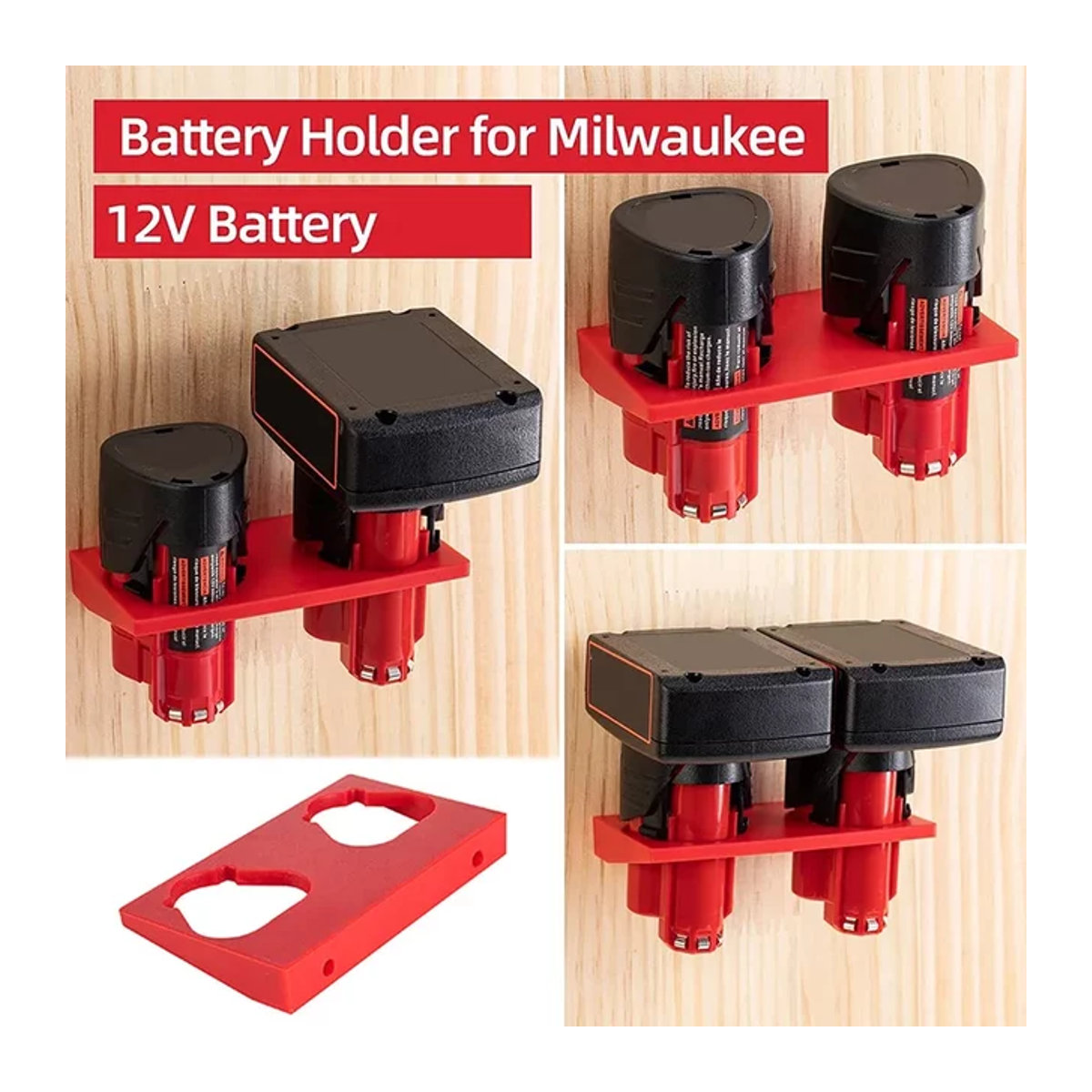 Milwaukee Batterie Halterung für 12V Li-Ion Akkus aus Kunststoff in Rot - Bild 1