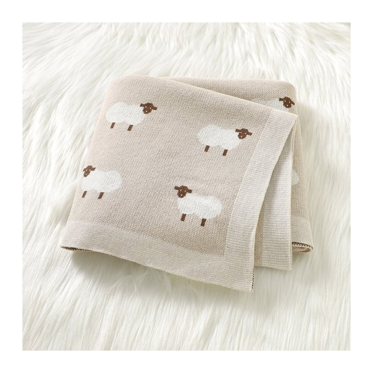 Mimixiong Baby Decke aus Baumwolle mit Cartoon-Schaf-Design, Beige, B/T: 90 x 70 cm - Bild 1