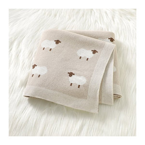 Mimixiong Baby Decke aus Baumwolle mit Cartoon-Schaf-Design, Beige, B/T: 90 x 70 cm