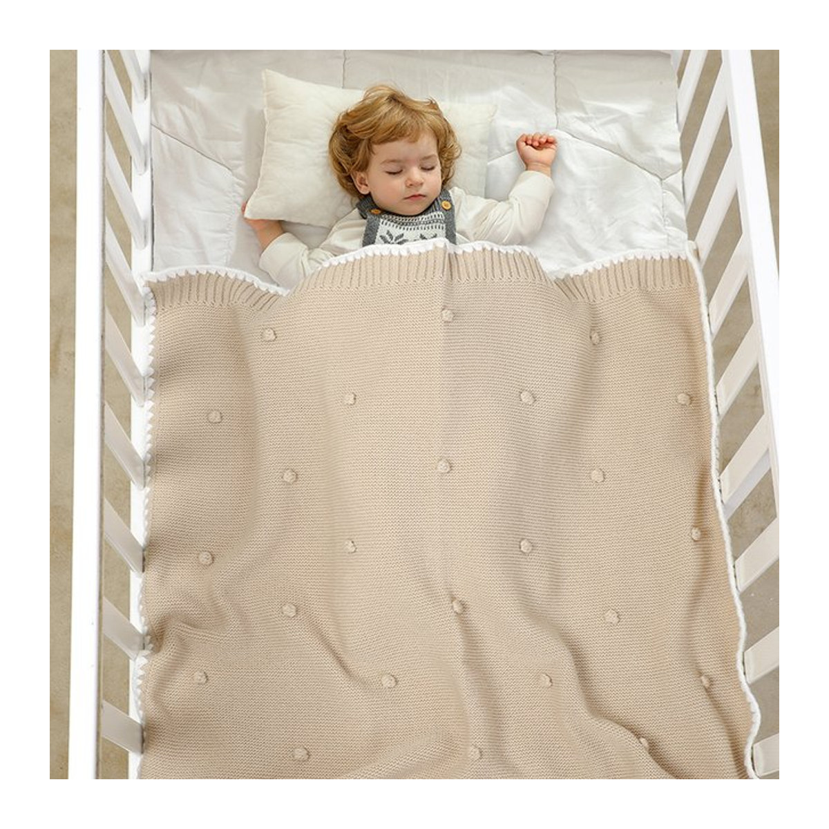 Mimixiong Babydecke Strickdecke für Neugeborene in Beige B/B/H: 90 x 70 cm - Bild 1