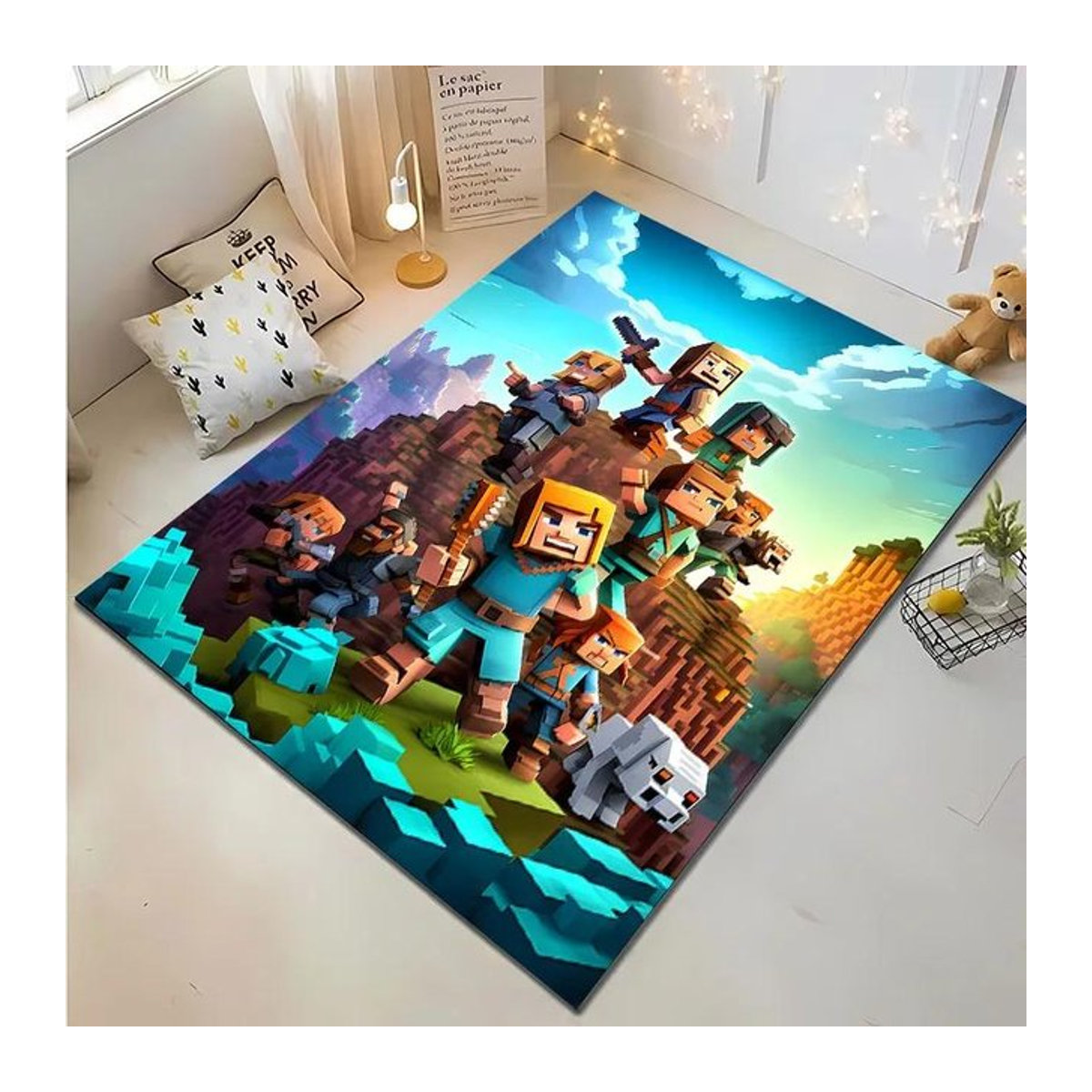 Minecraft 3D-Druck Teppich rutschfest und weich für Wohnzimmer, Schlafzimmer oder Flur, mehrfarbig, B: 120 cm, T: 100 cm - Bild 1