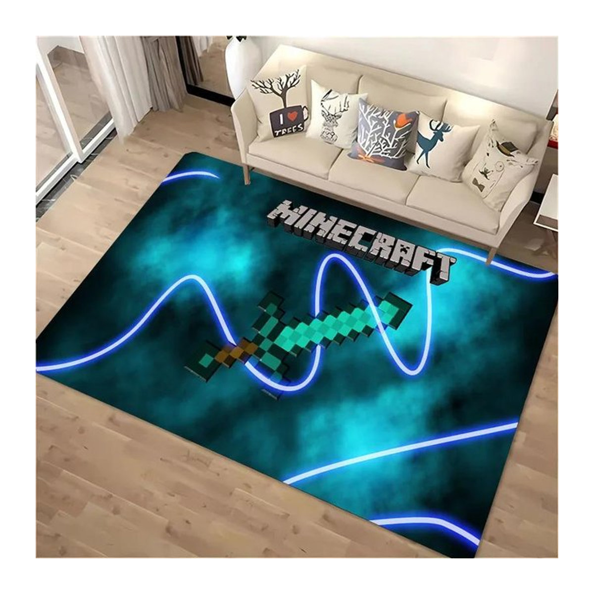 Minecraft 3D-Druck Teppich rutschfest und weich für Wohnzimmer, Schlafzimmer oder Flur, mehrfarbig, B/T: 90 x 60 cm - Bild 1