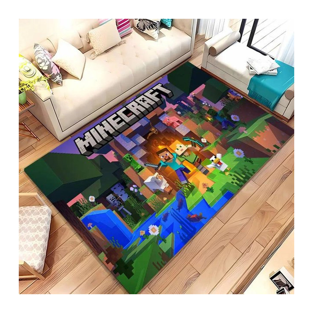 Minecraft 3D-Druck Teppich rutschfest und weich für Wohnzimmer Schlafzimmer und Flur, mehrfarbig, B/T: 140 x 80 cm - Bild 1