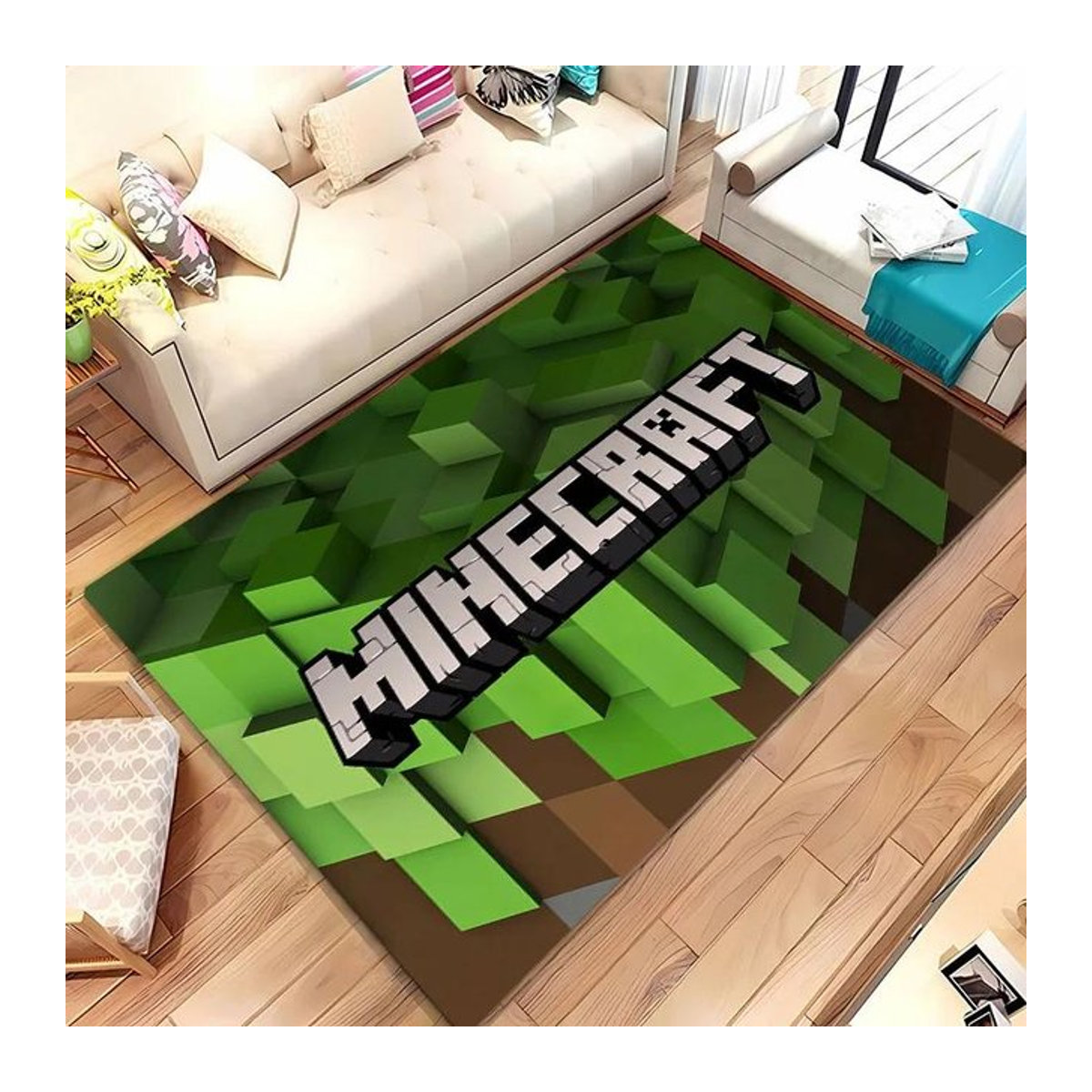 Minecraft 3D-Druck Teppich rutschfest und weich in Grün, B/B: 80 x 140 cm - Bild 1