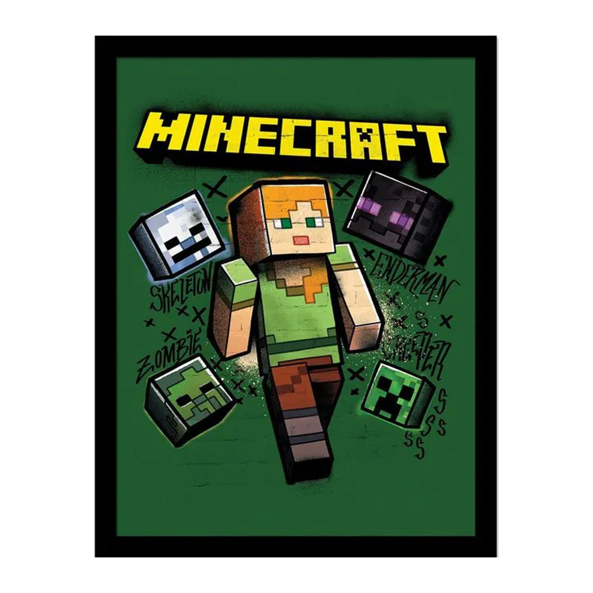 Minecraft Alex Gerahmtes Poster Porträt in Grün und Gelb B: 40 cm x H: 40 cm - Bild 1