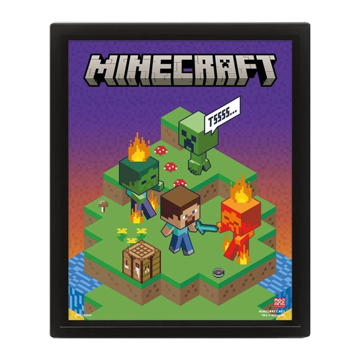 Minecraft Lentikular 3D-Druck Landschaft Dekoration, schwarz und mehrfarbig, gerahmt, B/H: 25,4 x 20,32 cm - Bild 1