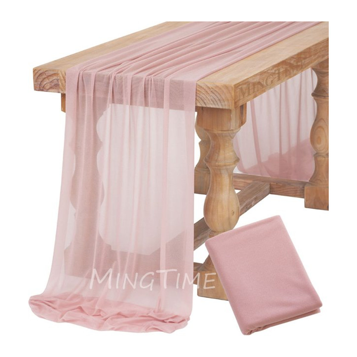 MINGTIME Tischläufer in Zartrosa im Gaze-Stil für Boho-Dekorationen - Bild 1