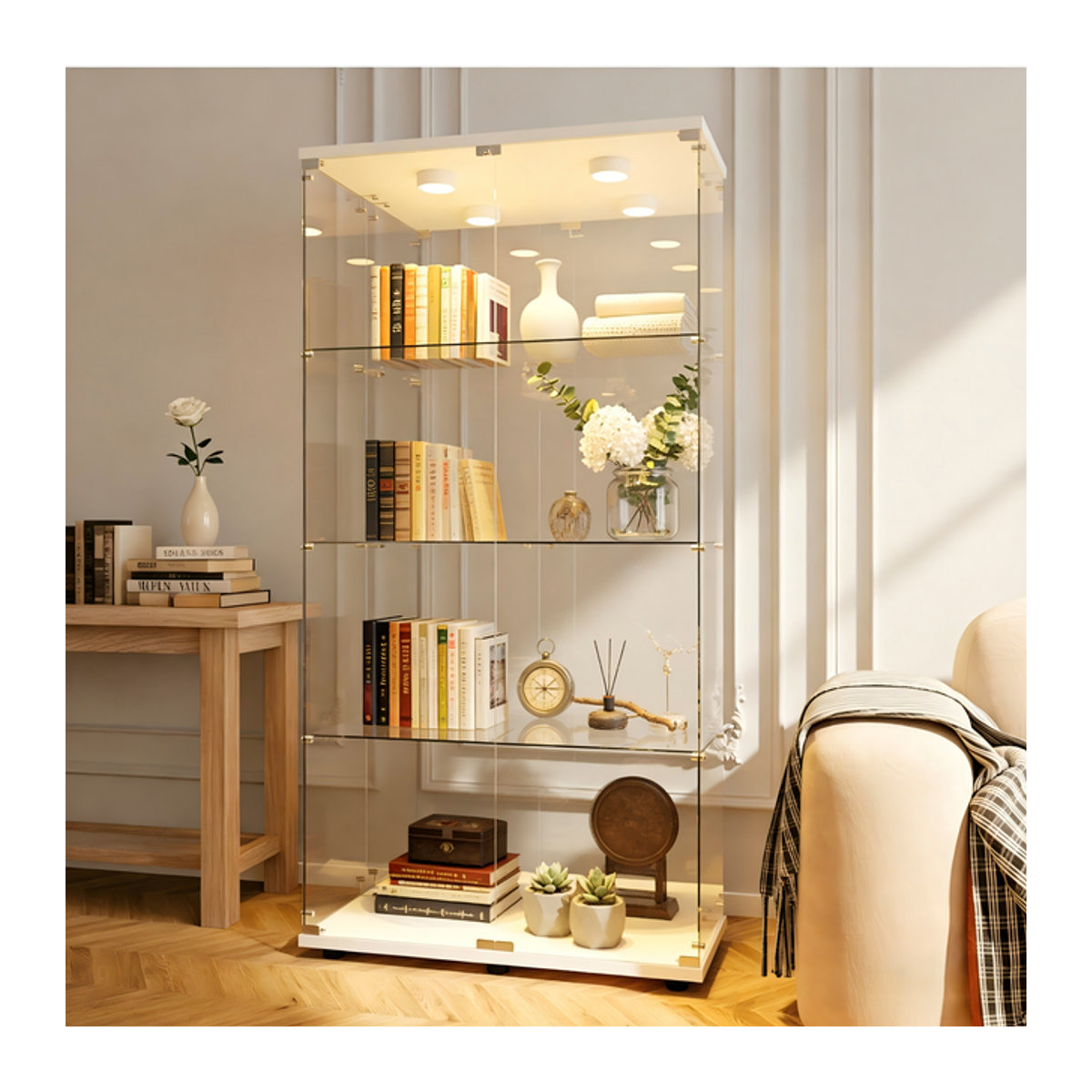 MINGZHE Moderne Brillenvitrine aus Glas mit 4 Regalen und 2 Türen in Schwarz oder Weiß - Bild 1