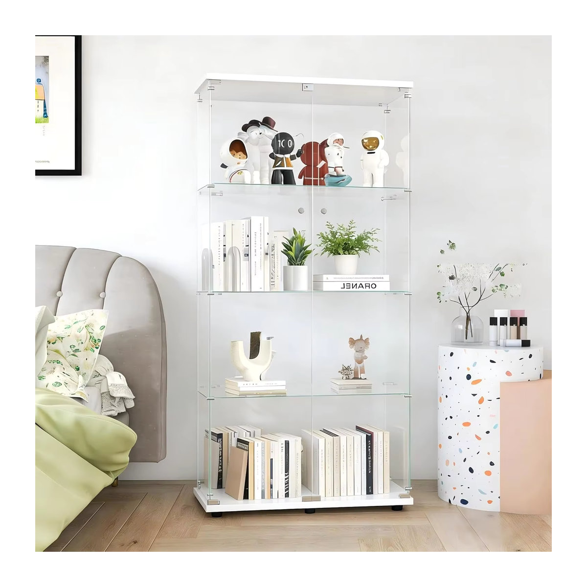 MINGZHE Moderne Brillenvitrine aus Glas mit 4 Regalen und 2 Türen in Schwarz oder Weiß - Bild 2