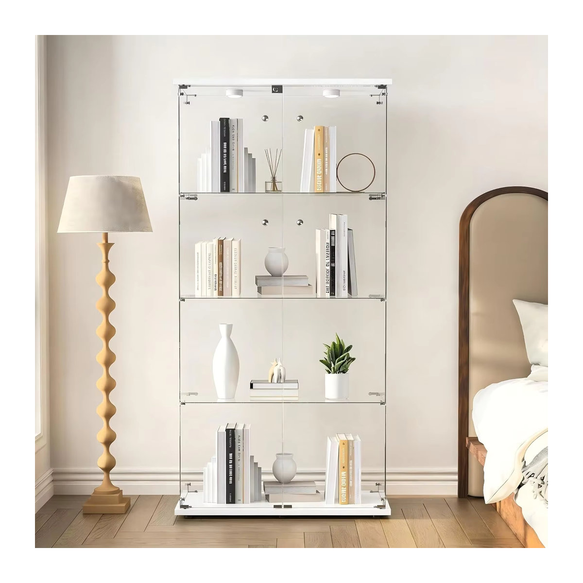 MINGZHE Moderne Brillenvitrine aus Glas mit 4 Regalen und 2 Türen in Schwarz oder Weiß - Bild 3