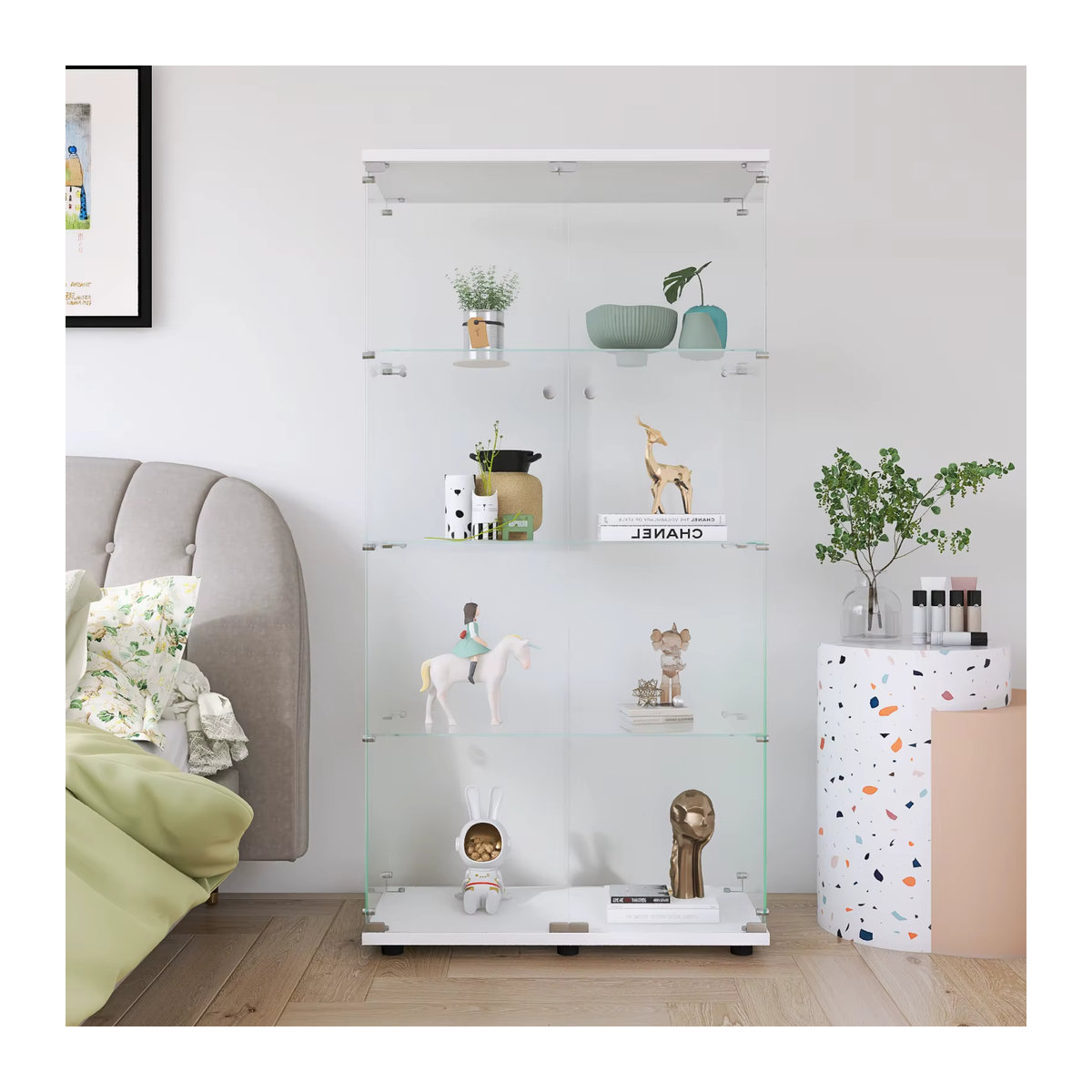 MINGZHE Moderne Brillenvitrine aus Glas mit 4 Regalen und 2 Türen in Schwarz oder Weiß - Bild 5