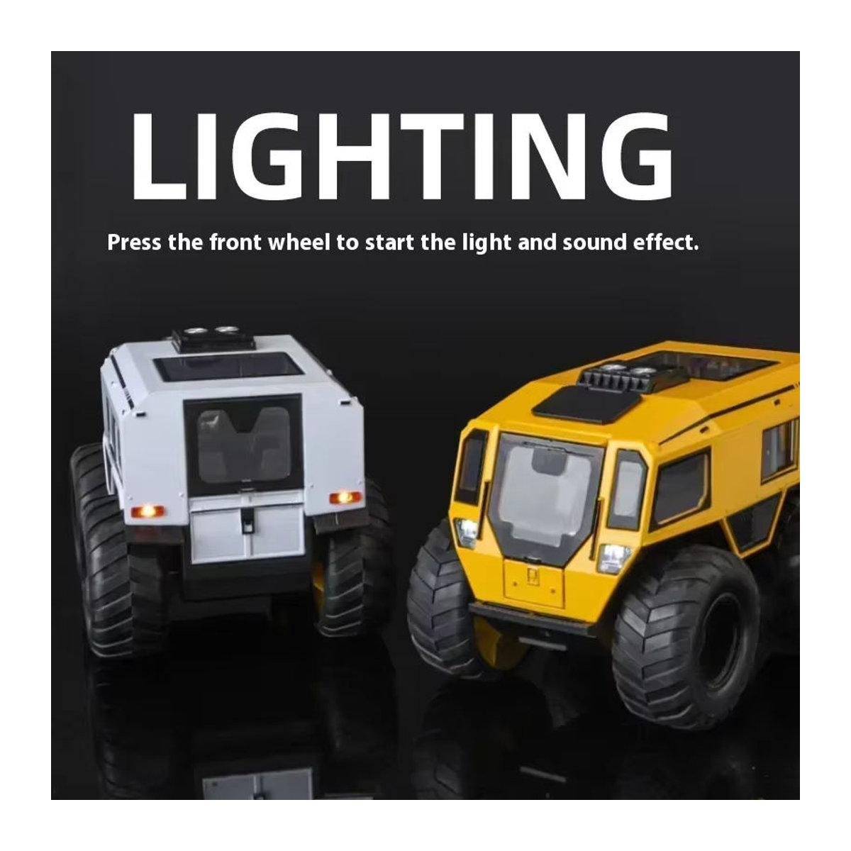 Mini Auto Sherp All-Terrain Geländewagen aus Metall Druckguss mit Sound und Licht in Schwarz und Gelb als Sammlerstück und Deko-Modell - Bild 2