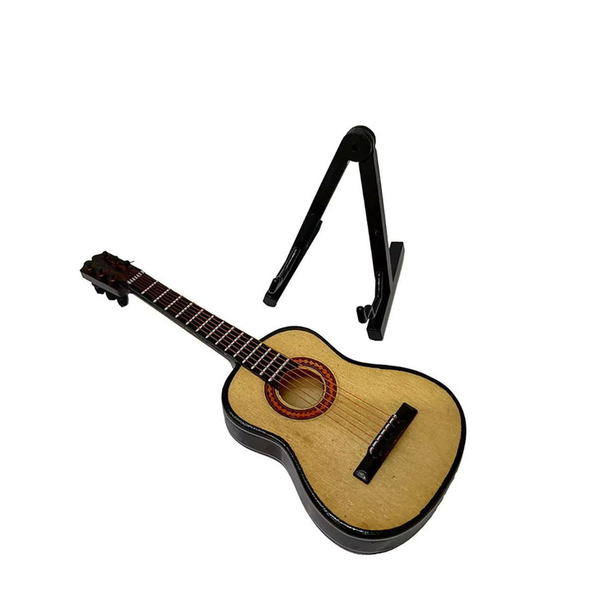 Mini E-Gitarre aus Holz als dekoratives Musikinstrumenten-Modell in Braun für Puppenhaus-Ornamente und Sammler - Bild 1