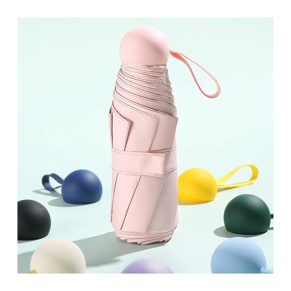 Mini faltbarer Regenschirm mit UV-Schutz und Aufbewahrungsbox, tragbarer Dual-Use Sonnenschirm in Grün und Bunt - Bild 3